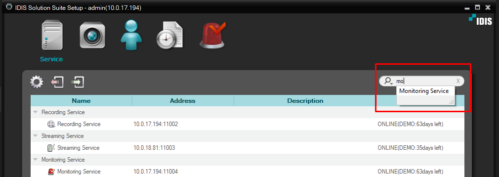 Service tab